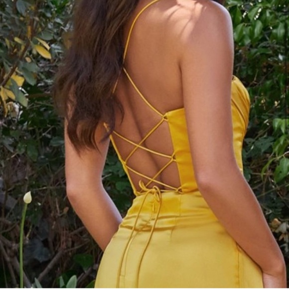 STUNNING SEXY GOLD SATIN CORSET SLEEVELESS LONG GOWN WITH LACE UP BACK NWT - Picture 3 of 6